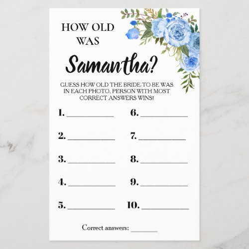 How old was She Bridal Shower bilingual game card Flyer