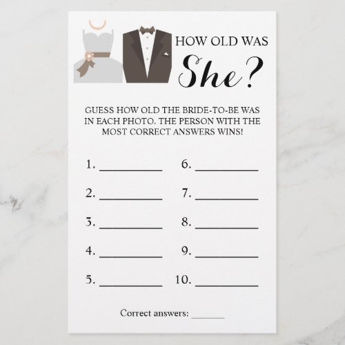 How old was She Bride  Groom Game Card Flyer