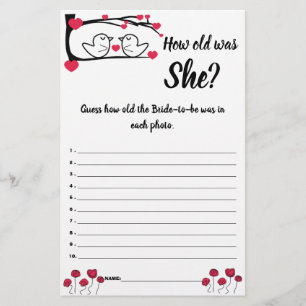 How old was She? Game Card Love Bird Flyer