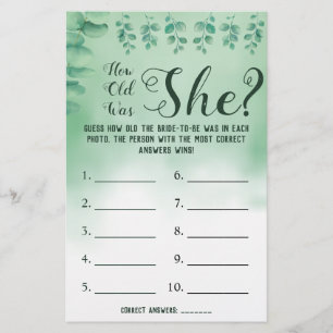 How old was She? Greenery Eucalyptus Game Card Flyer