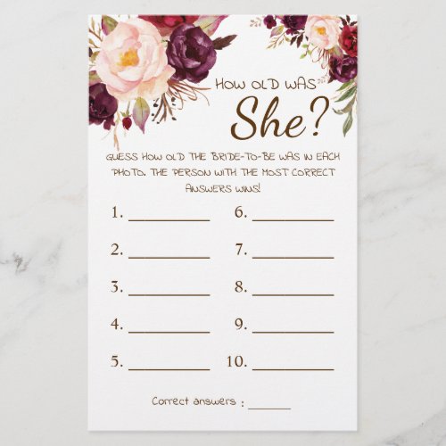 How old was She Marsala Flowers Game Card Flyer