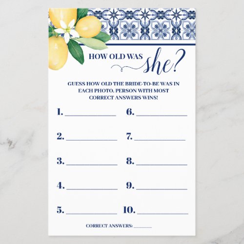 How old was She Mediterranean Shower Game Card Flyer