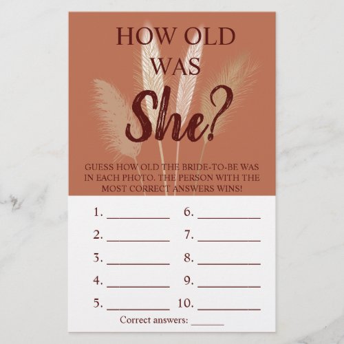 How old was She Pampas Grass Shower Game Card Flyer