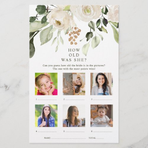 How Old Was She Photo Floral Bridal Shower Game