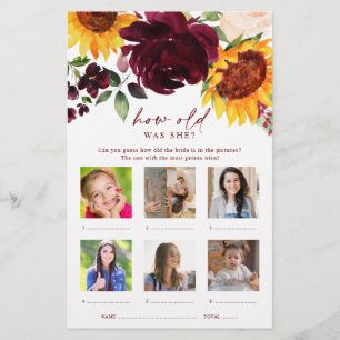 How Old Was She Photo Sunflower Bridal Shower Game