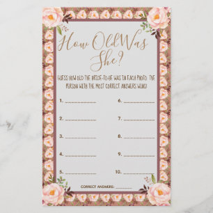 How old was She? Pink Floral Frame Game Card Flyer