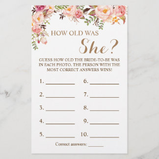How old was She? Pink Floral Game Card Flyer