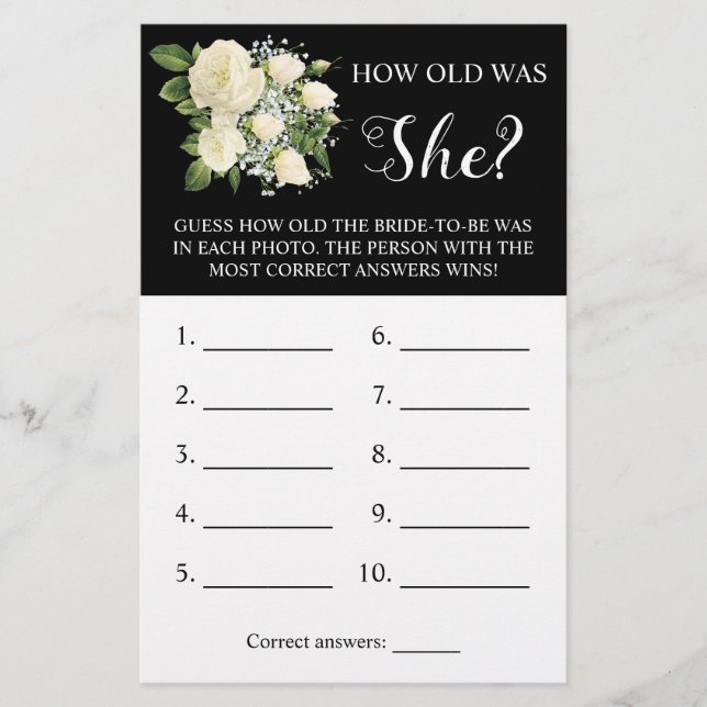 How old was She? White Rose Game Card Flyer (Front)