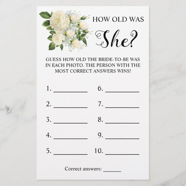 How old was She? White Rose Game Card Flyer (Front)