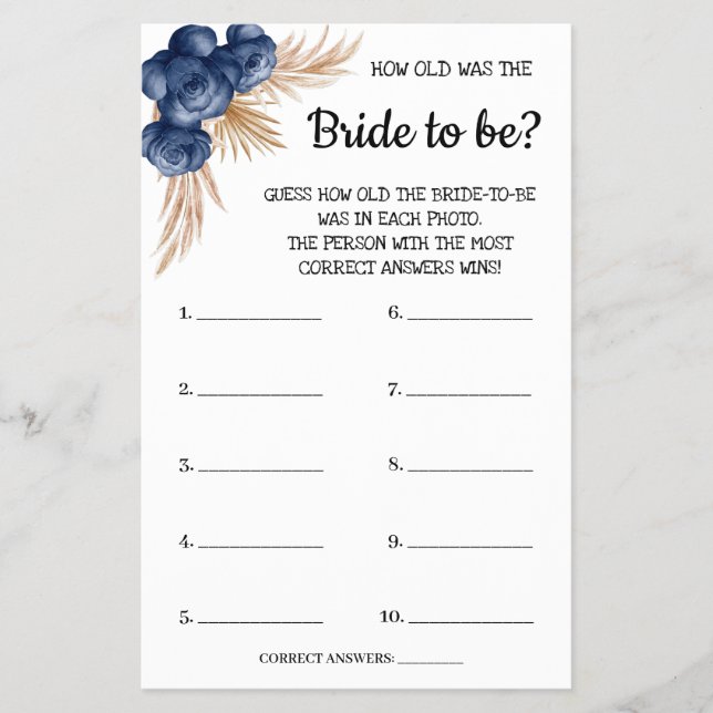 How old was the Blue Flowers  Shower Game Card Flyer (Front)