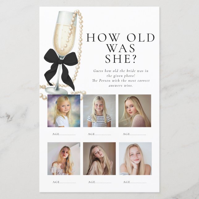 How old was the Bride Bridal Shower Game (Front)