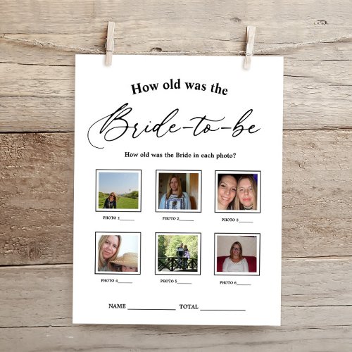 How old was the Bride Bridal Shower Game