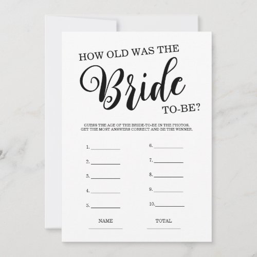 How old was the Bride Bridal Shower Game Invitation