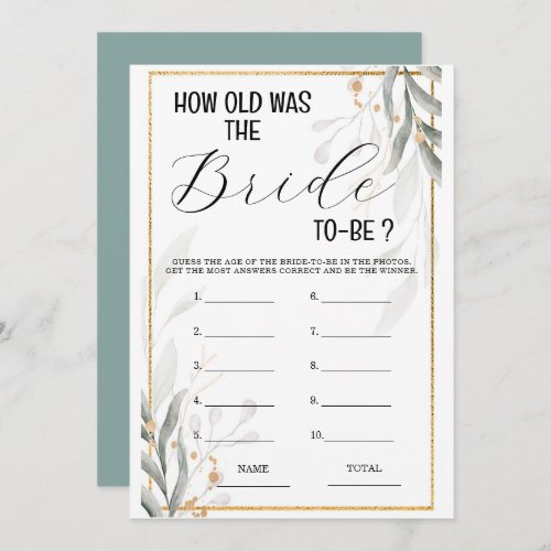 How old was the Bride Bridal Shower Game  Invitation