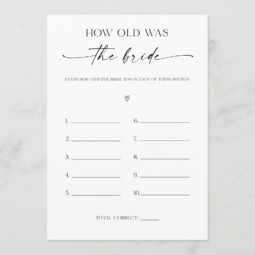 How Old Was The Bride Bridal Shower Game Program