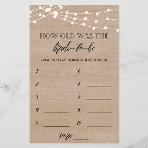 How old was the bride to be bridal shower game