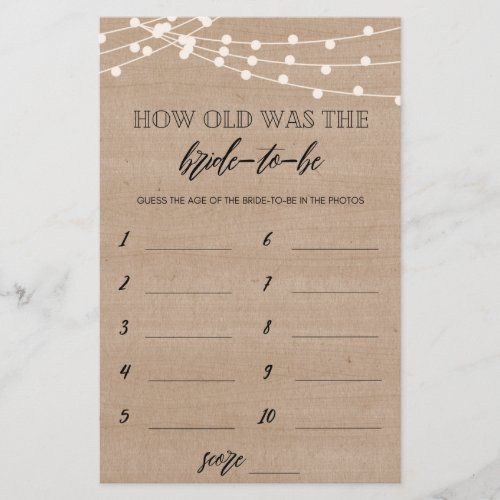 How old was the bride to be bridal shower game fly flyer