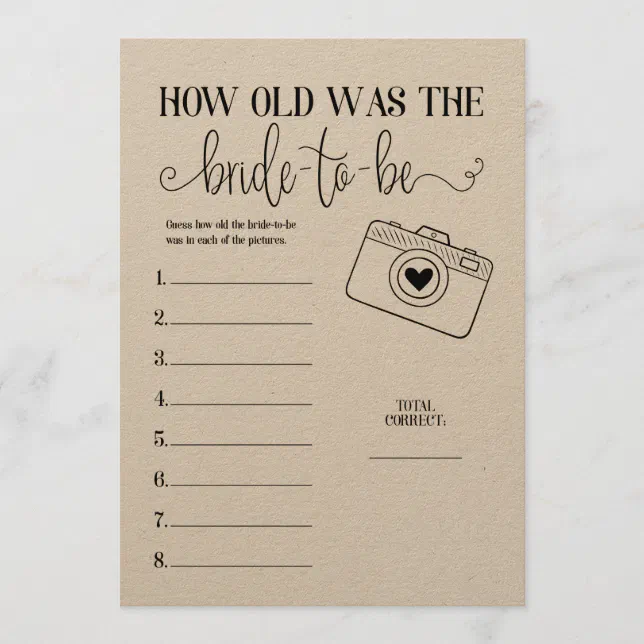 How Old Was The Bride-To-Be Shower Game Program | Zazzle