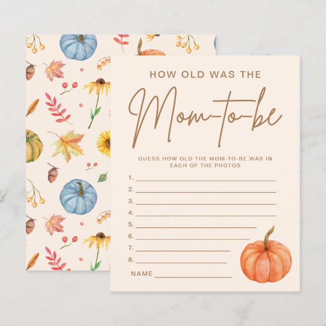 How Old Was The Mom-to-be Pumpkin Baby Shower Game (Front/Back)
