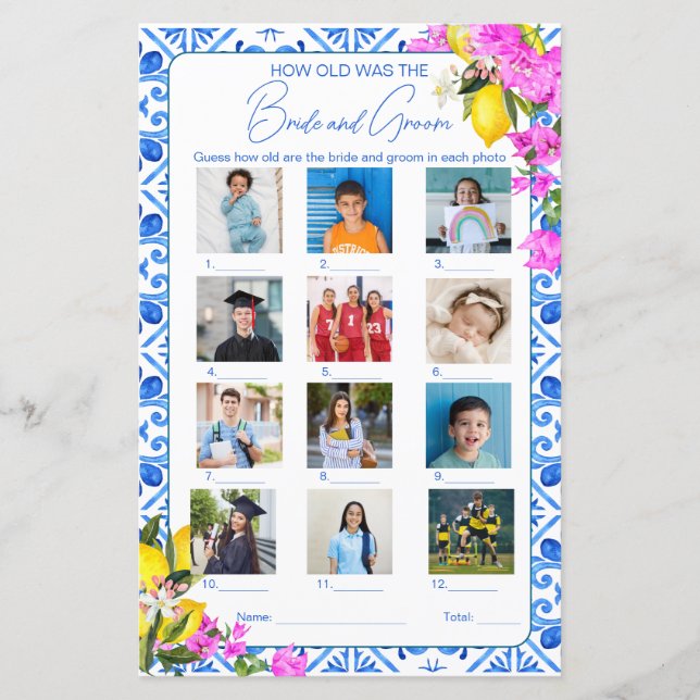 How Old Were Bride And Groom Bridal Shower game (Front)