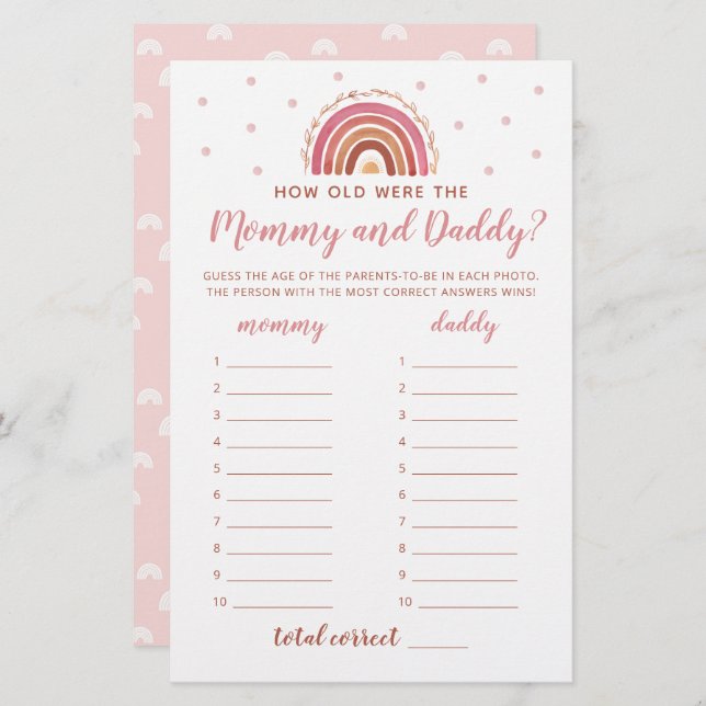 How Old Were the Mommy & Daddy Game Boho Rainbow  (Front/Back)