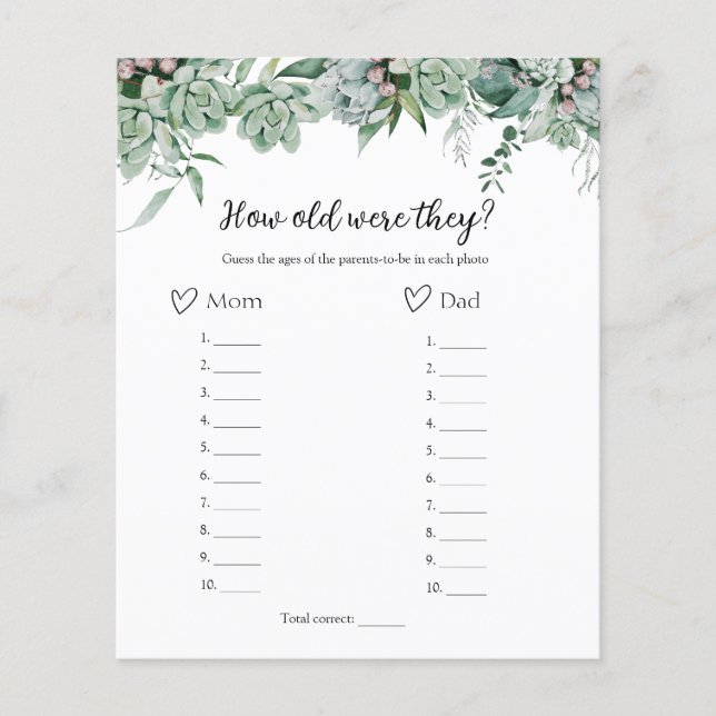 How Old Were They Baby Shower Game  (Front)