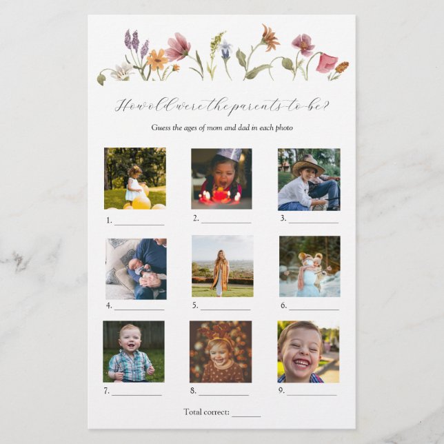 How Old Were They Baby Shower Game (Front)