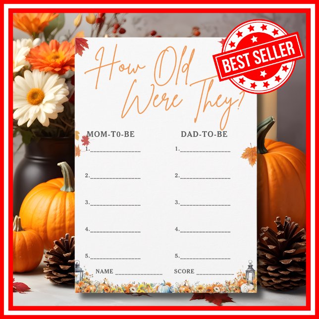 HOW OLD WERE THEY Baby Shower Game Little Pumpkin Invitation (HOW OLD WERE THEY Easy Baby Shower Game A Little Pumpkin is on the Way Fall Autumn Theme )
