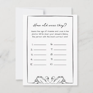 How Old Were They? Bridal Shower Game Swans Simple Note Card
