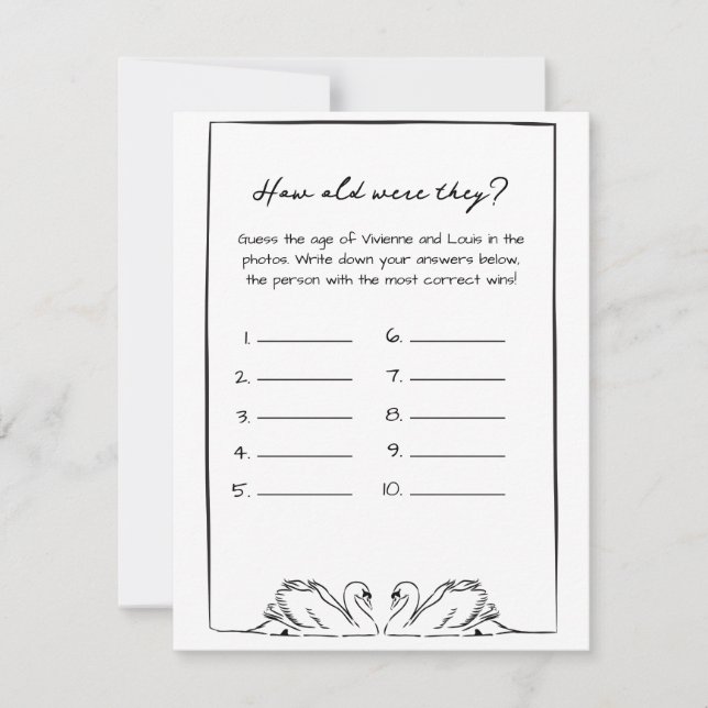 How Old Were They? Bridal Shower Game Swans Simple Note Card (Front)