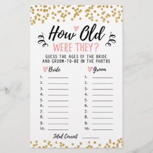 How old were they Bridal Shower or Hen Party game