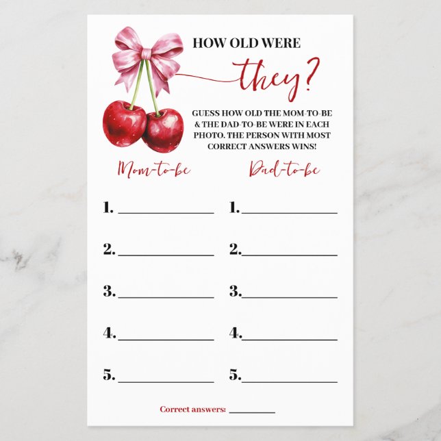 How old were They Cherry Baby Shower Game Card Flyer (Front)