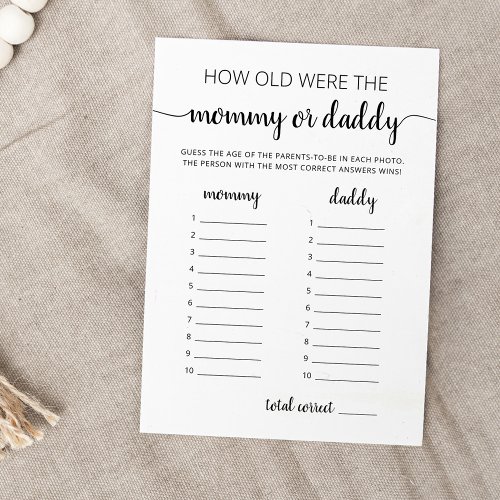 How old were they game Baby Shower party Card