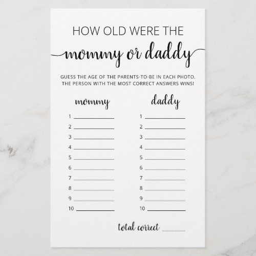 How old were they game Baby Shower party game