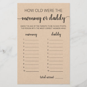 How old were they game Baby Shower party game