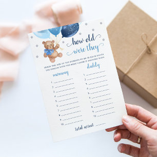 How Old Were They Game Baby Shower Teddy Bear Card