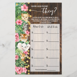 How old were They Pink Safari Shower Game Card Flyer