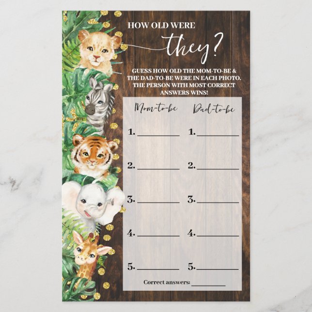 How old were They Safari Baby Shower Game Card Flyer (Front)