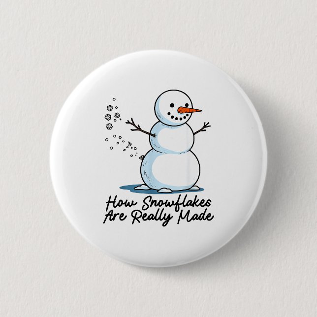 How Snowflakes Are Really Made Snowman Christmas J Button (Front)