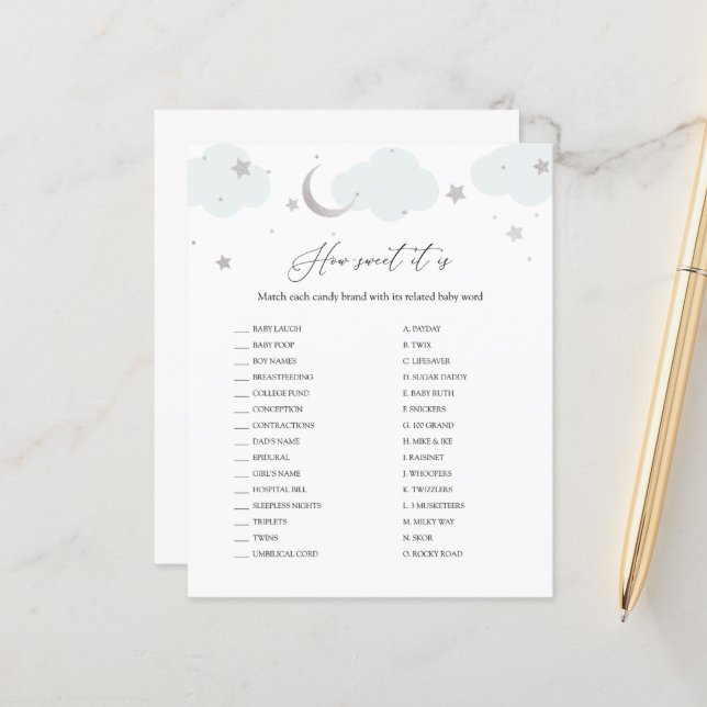 How Sweet it is Candy Bar Baby Shower game card (Front/Back In Situ)