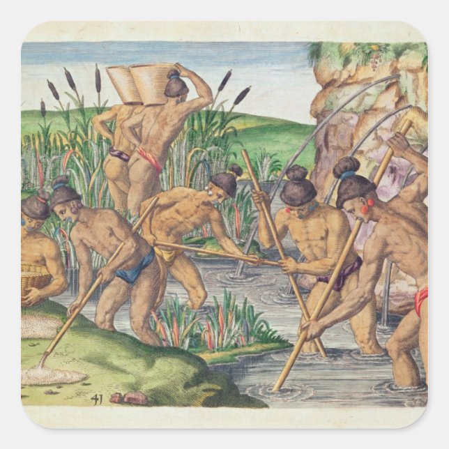 How the Indians Collect Gold from the Streams Square Sticker (Front)