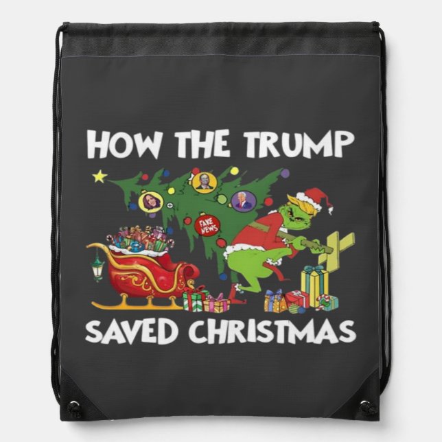 How The Trump Saved Christmas Drawstring Bag (Front)