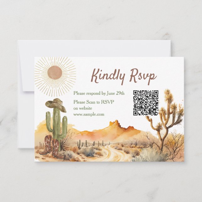 How The West Was One Birthday Cowboy Qr Rsvp Card (Front)