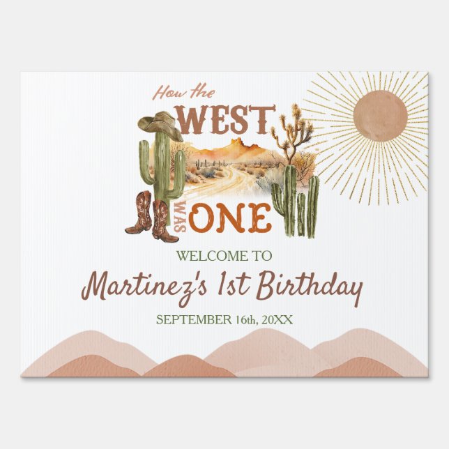 How The West Was One Birthday Cowboy Welcome Yard Sign (Back)