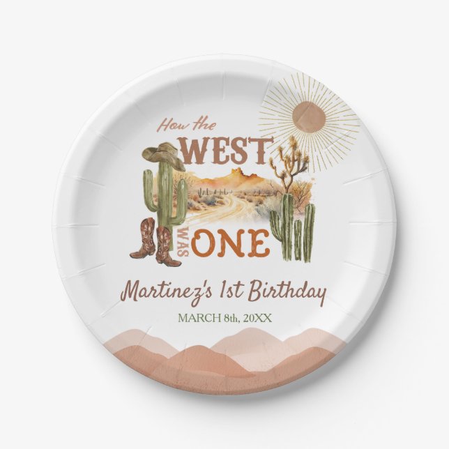 How The West Was One Birthday Party Cowboy Paper Plates (Front)
