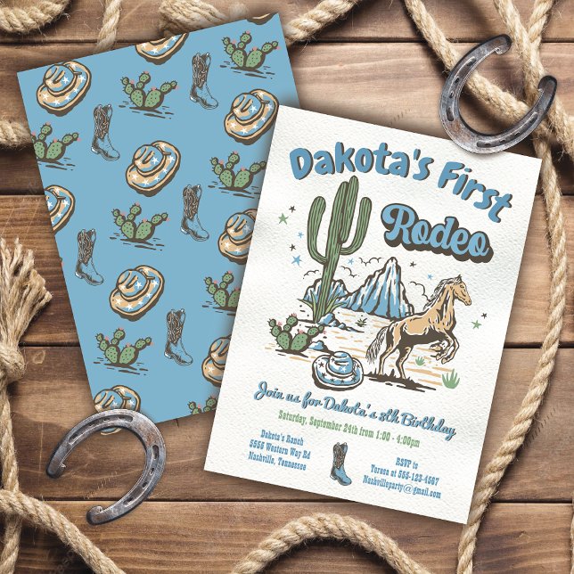 How the West was One Cowboy Birthday Boy Blue Invi Invitation (Creator Uploaded)