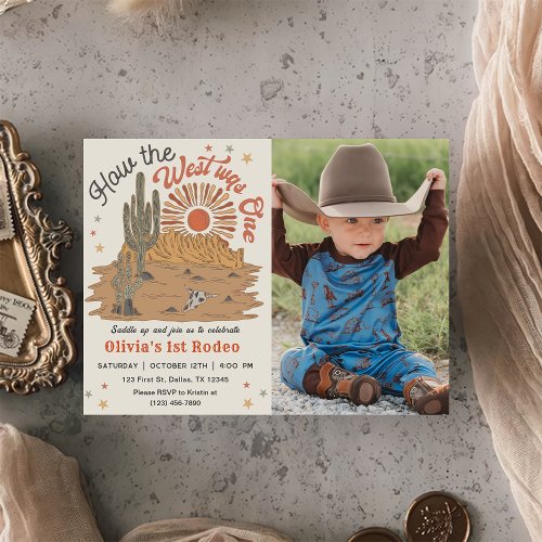 How The West Was One My First Rodeo Birthday Photo Invitation