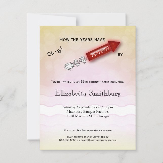 How The Years Have Flown By - Milestone Birthday Invitation (Front)