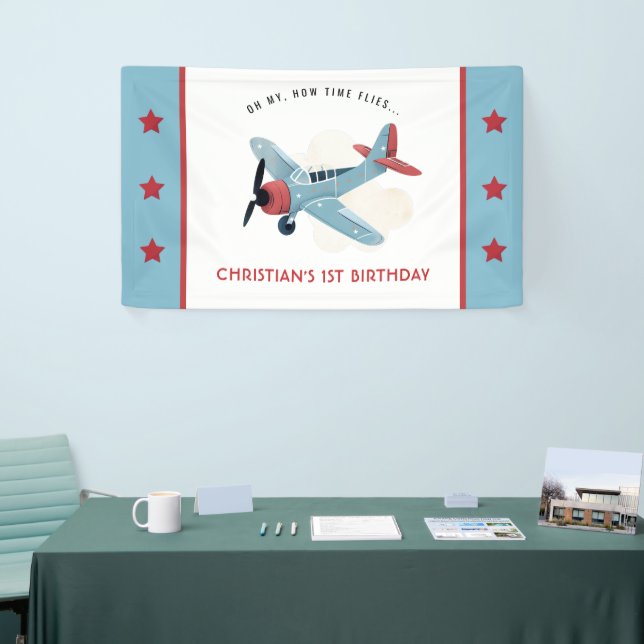 How time Flies Airplane Birthday Banner (Tradeshow)