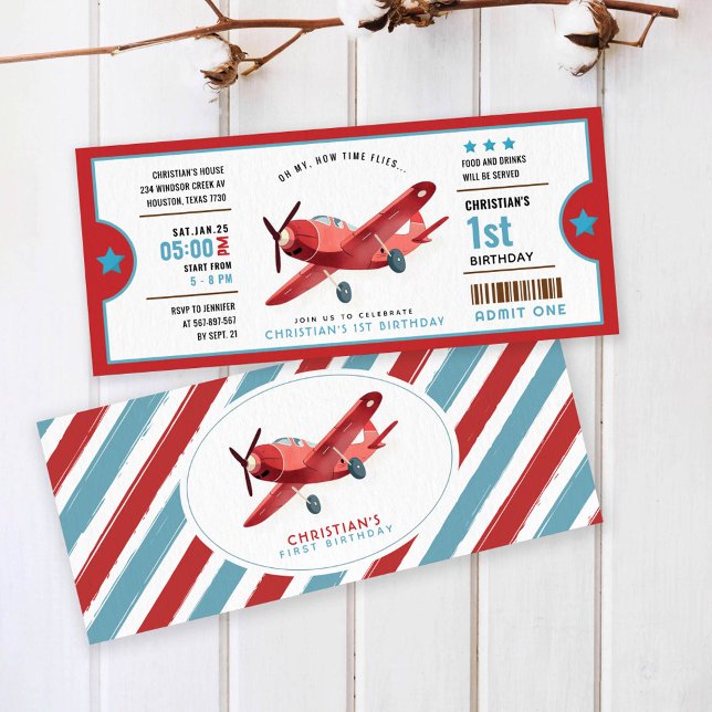 How time Flies Airplane Birthday ticket Invitation (Creator Uploaded)